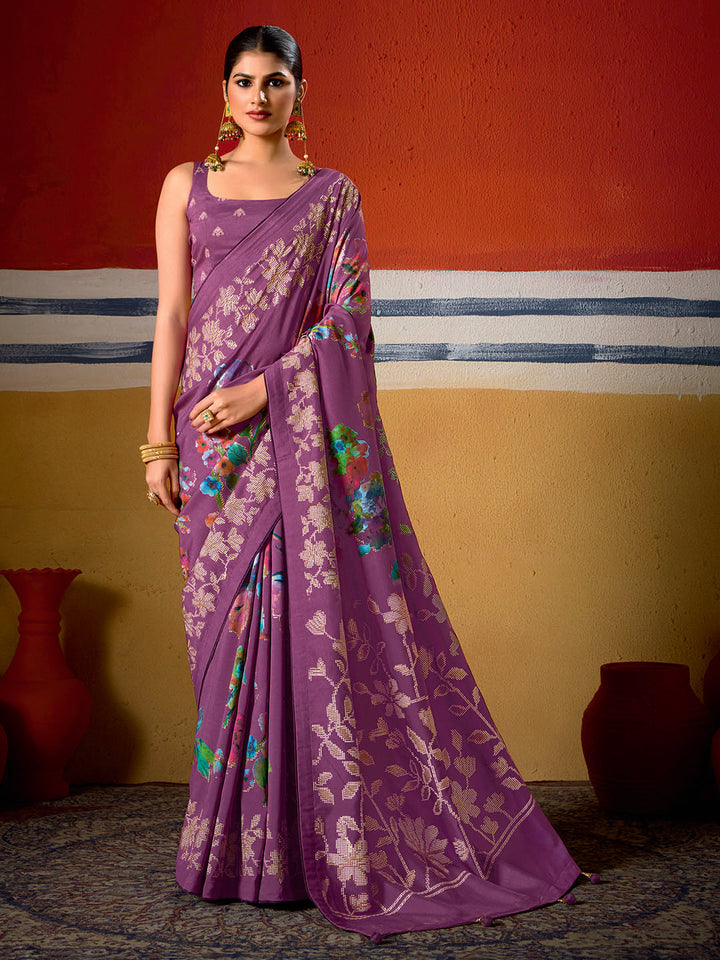 Digital Floral Printed Art Silk Saree