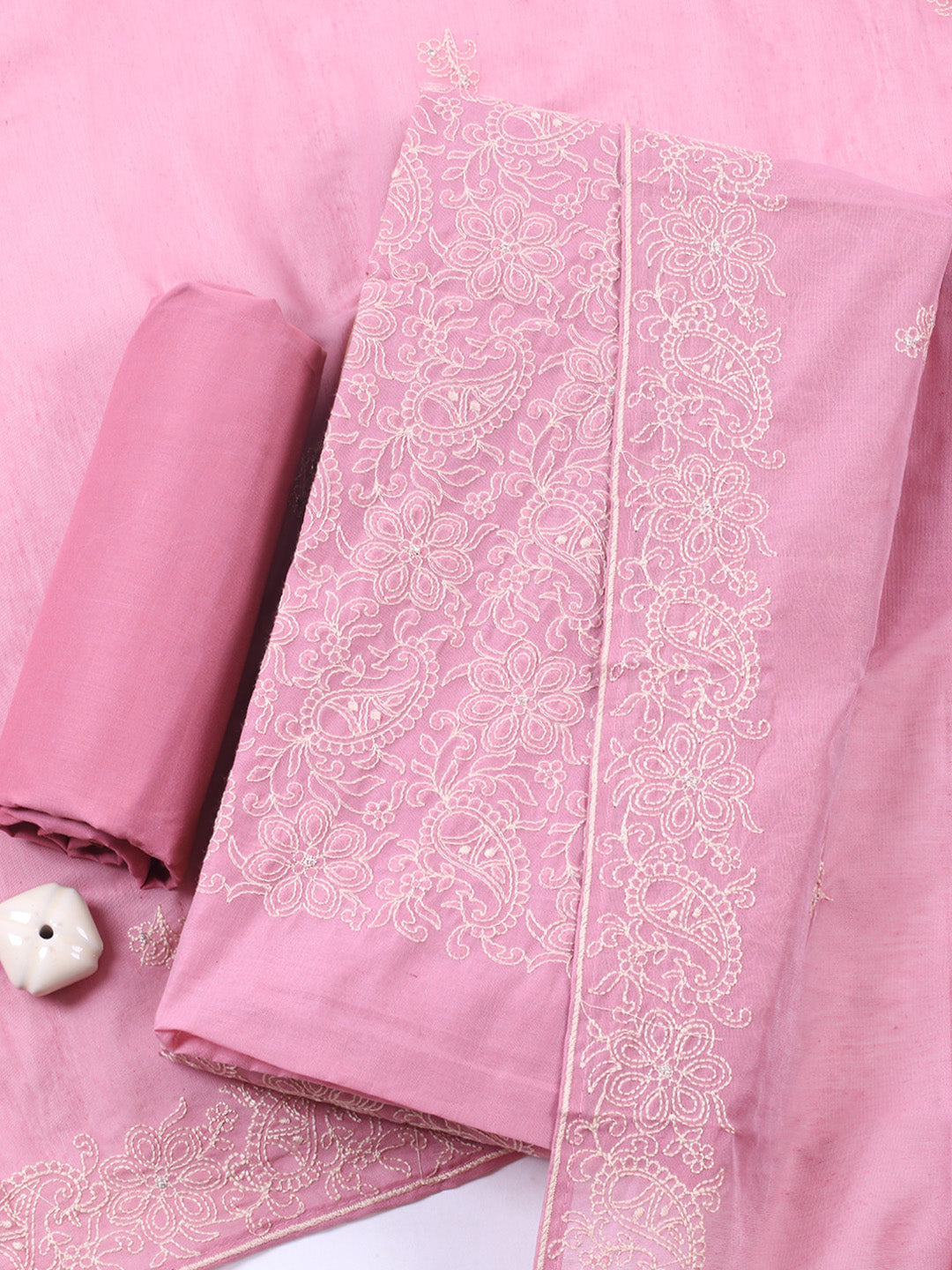 Embroidered Cotton Blend Unstitched Suit With Pant &amp; Dupatta