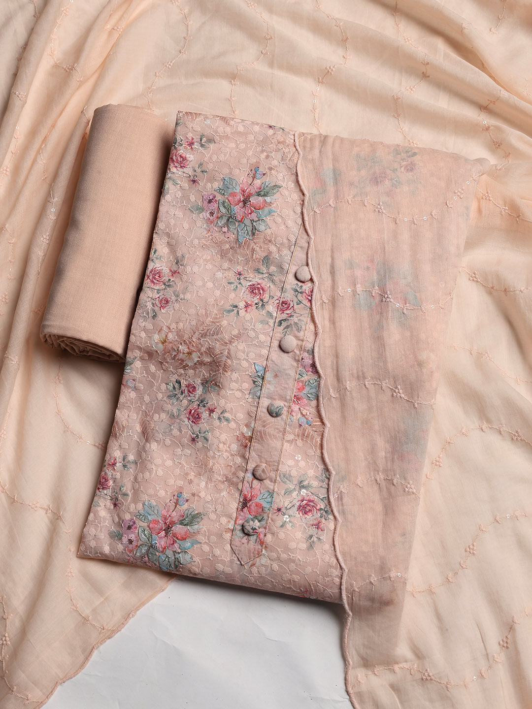 Embroidered Cotton Blend Unstitched Suit With Dupatta