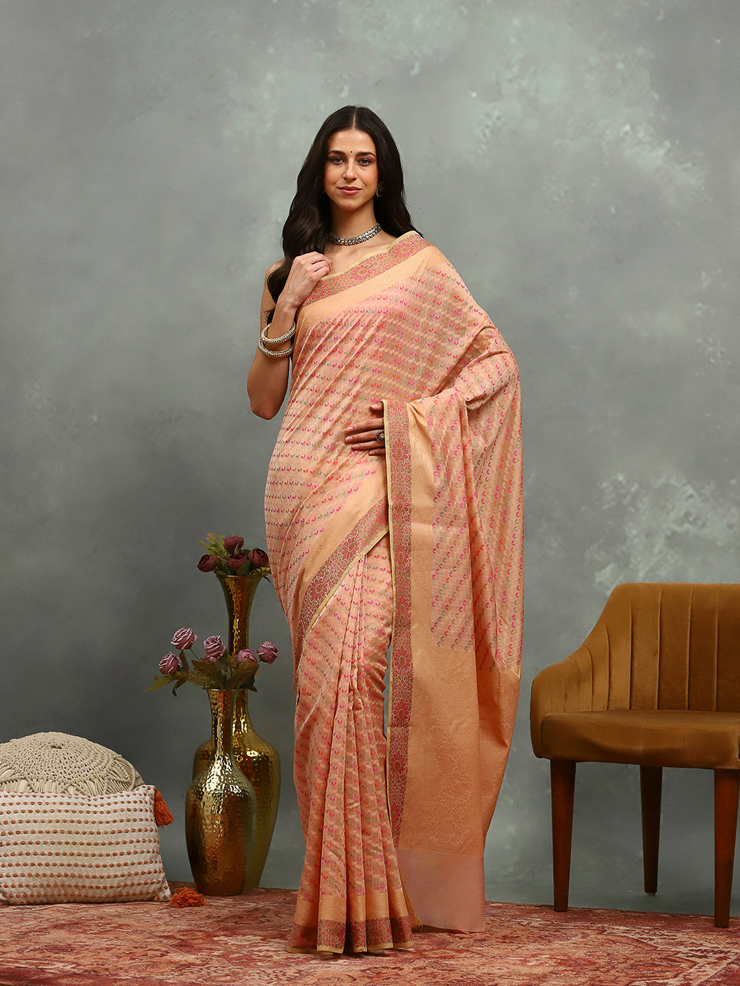 Resham Embroidered Cotton Blend Woven Saree