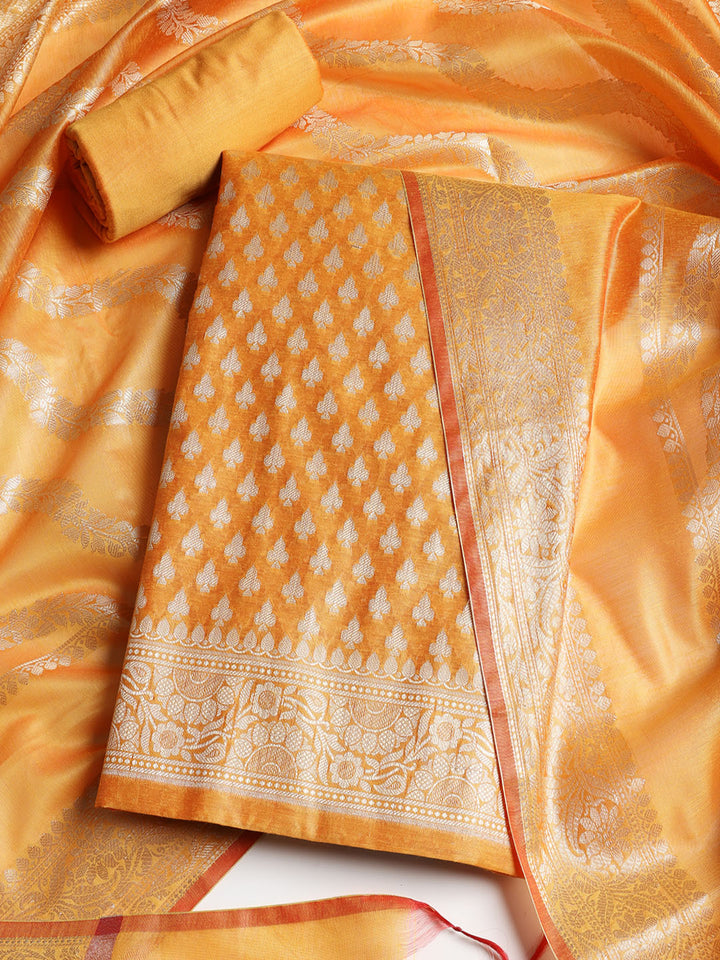 Woven Banarasi Chanderi Unstitched Suit With Dupatta