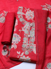 Embroidered Cotton Blend Unstitched Suit With Pant & Dupatta