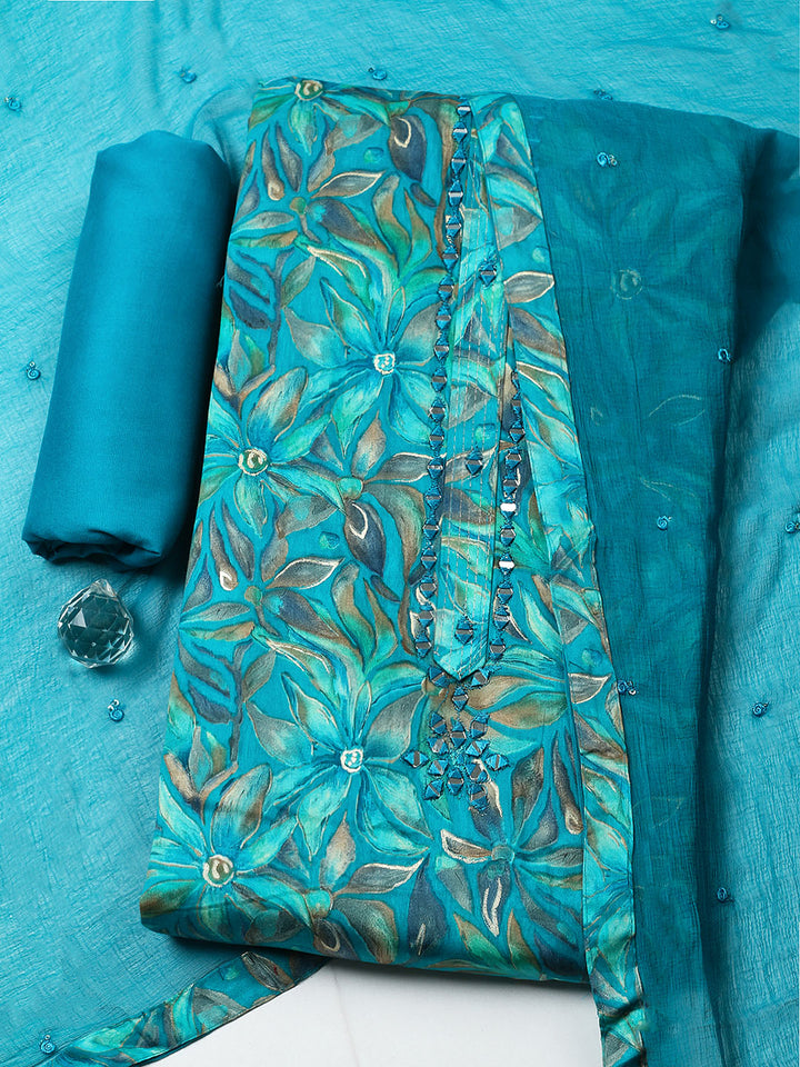 Embroidered Cotton Blend Unstitched Suit With Pant &amp; Dupatta