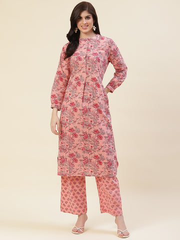 Floral Printed Cotton Kurta With Pants