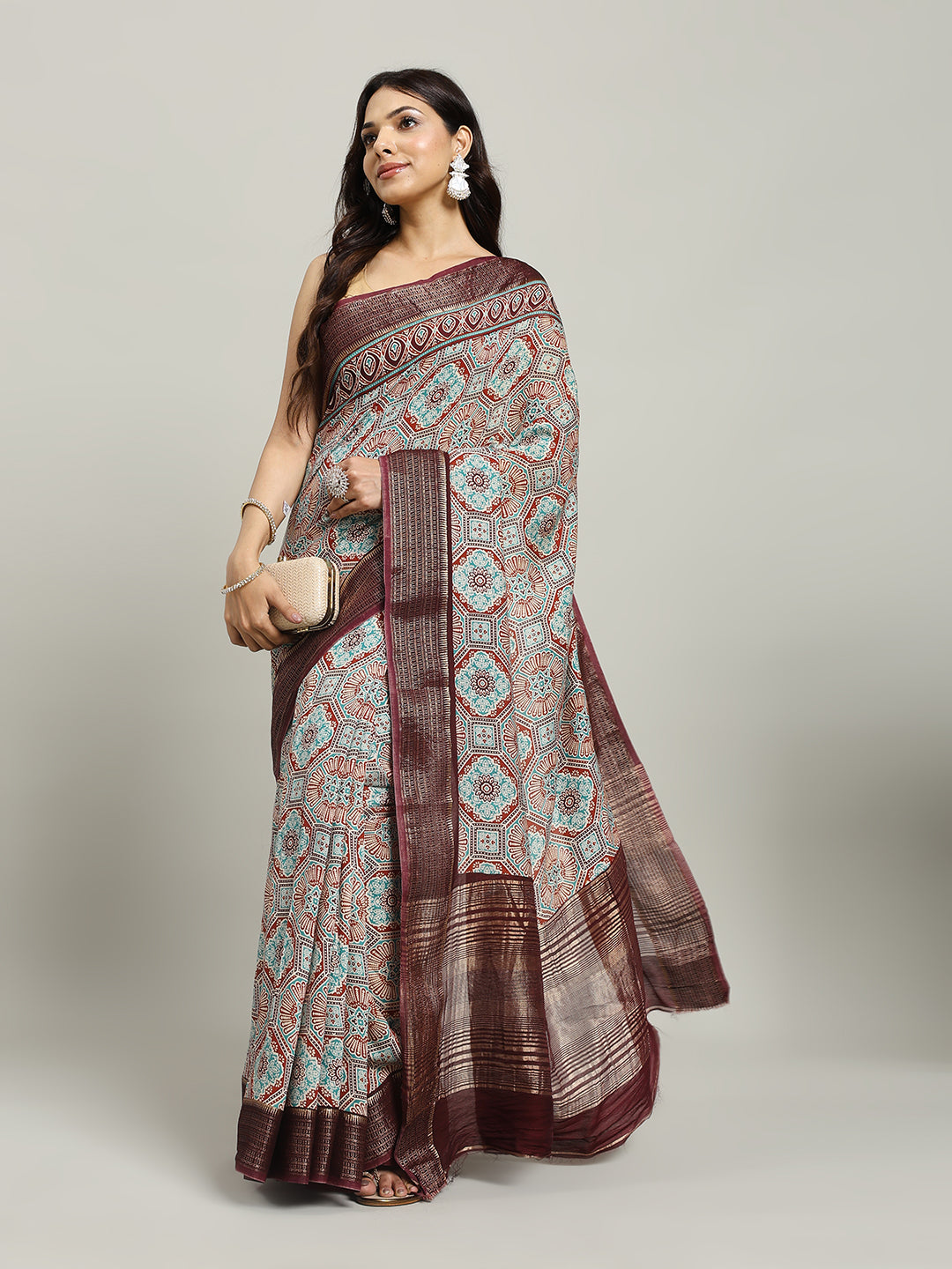 Digital Printed Cotton Blend Woven Saree