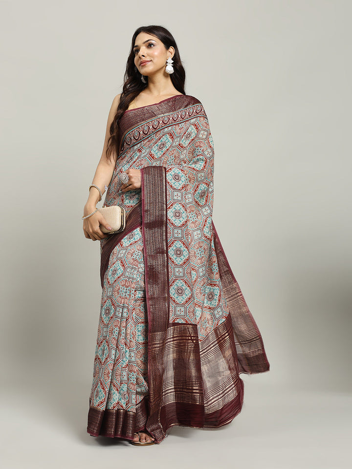 Digital Printed Cotton Blend Woven Saree