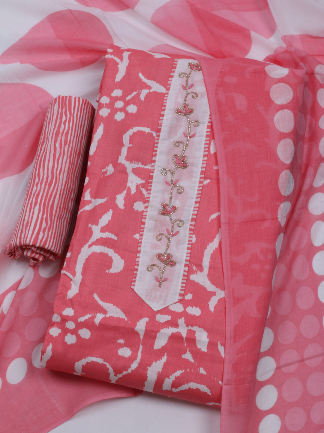 Printed Cotton Blend Unstitched Suit With Dupatta
