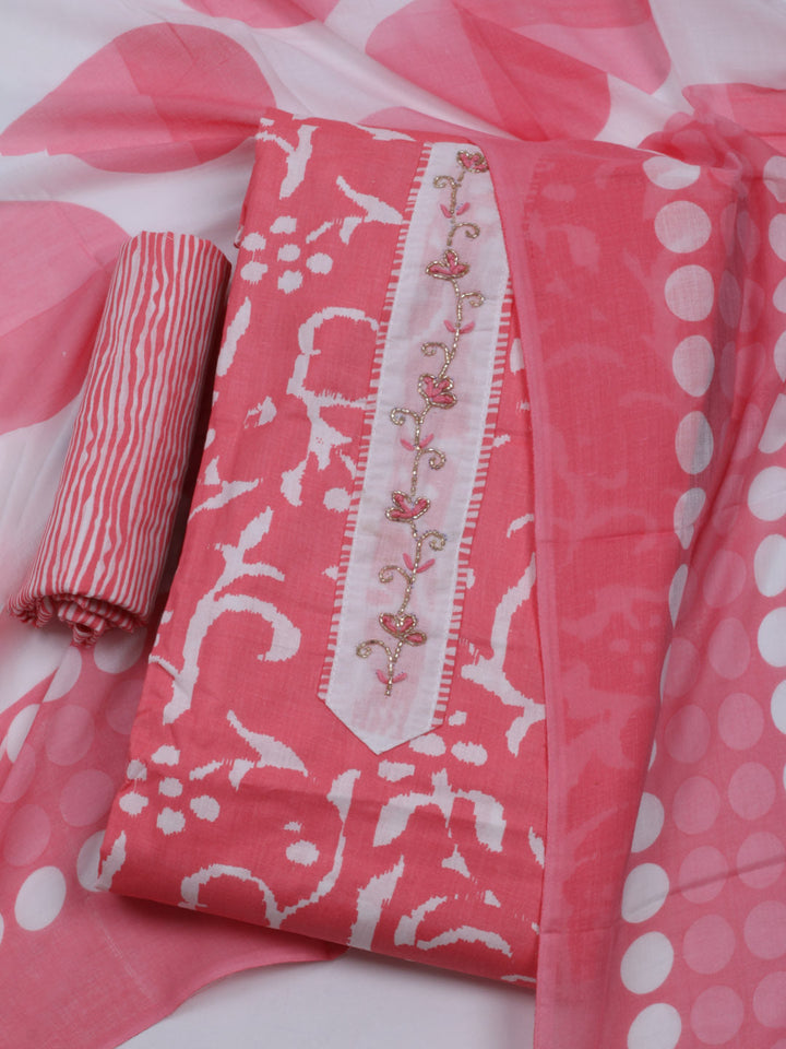 Printed Cotton Blend Unstitched Suit With Dupatta