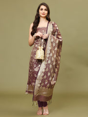 Woven Chanderi Unstitched Suit With Dupatta