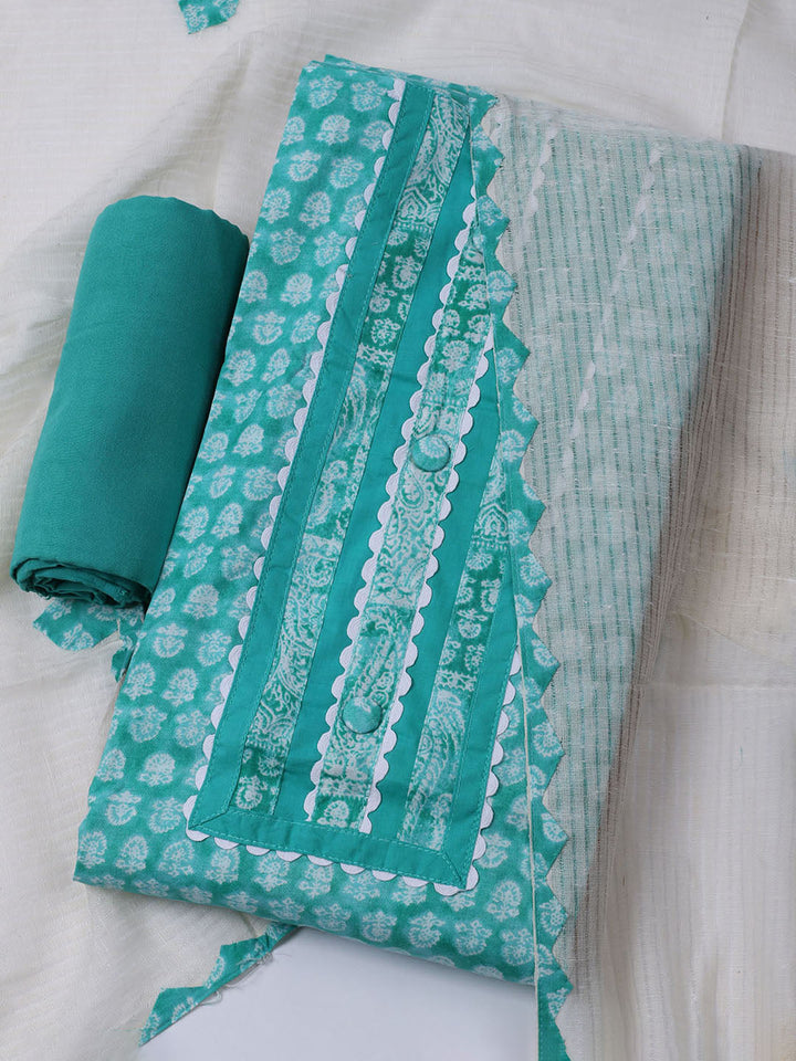 Printed Cotton Blend Unstitched Suit With Dupatta