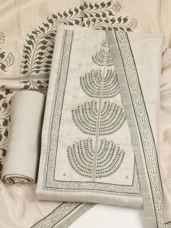 Embroidered Tussar Unstitched Suit With Dupatta