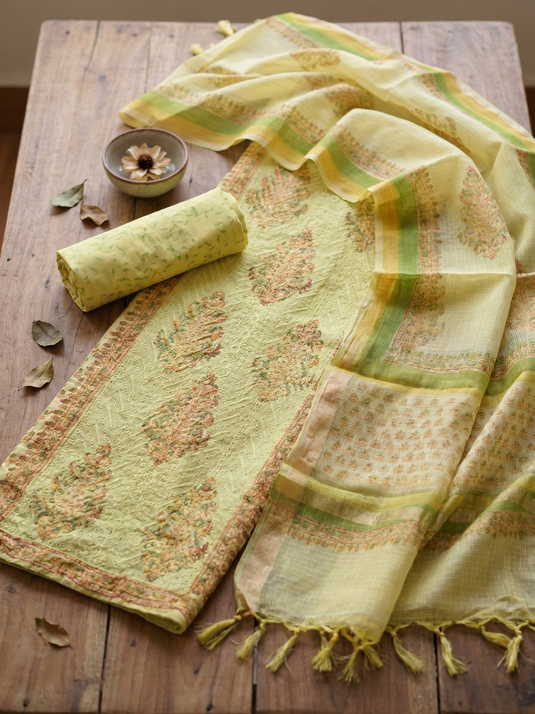 Printed Cotton Blend Unstitched Suit With Pant &amp; Dupatta