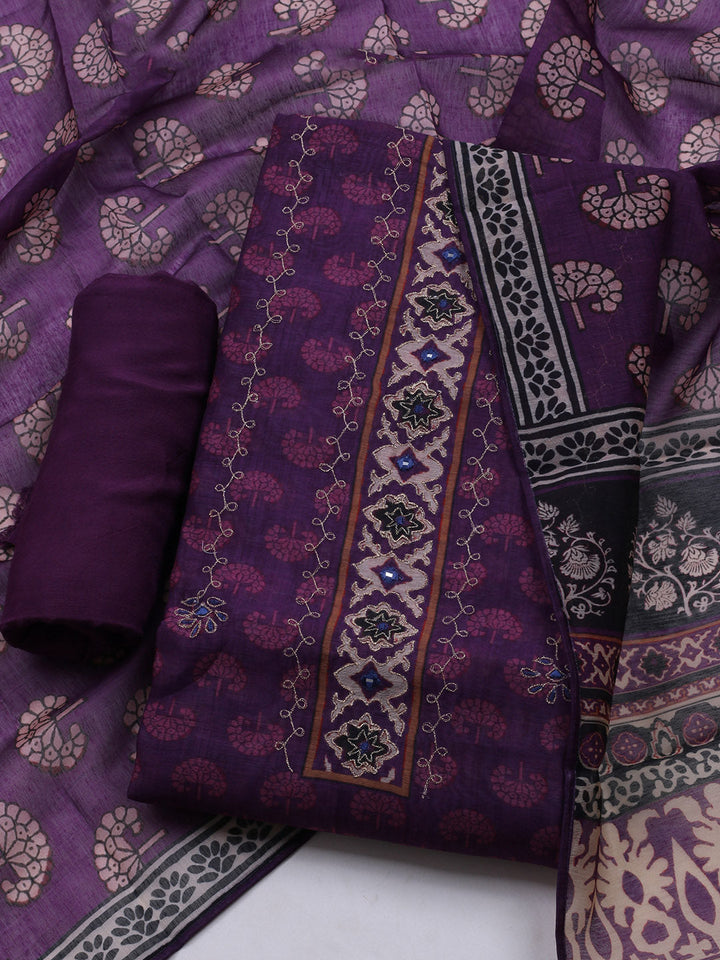 Printed Cotton Blend Unstitched Suit With Dupatta