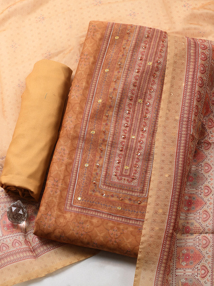 Embellished Chanderi Unstitched Suit With Pant &amp; Dupatta