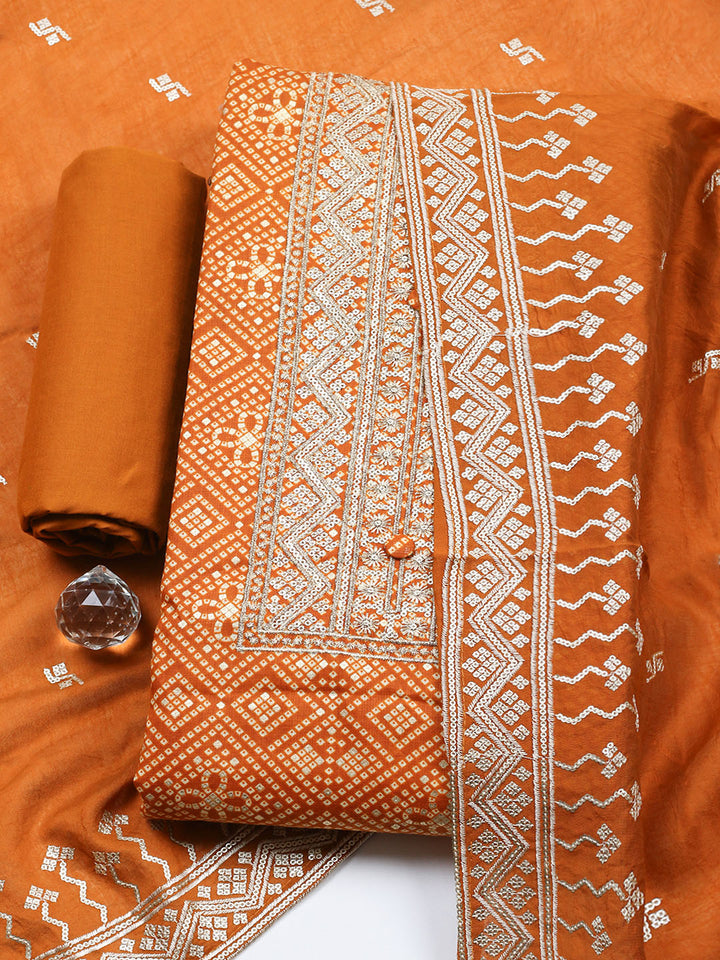 Embroidered Cotton Unstitched Suit With Pant &amp; Dupatta