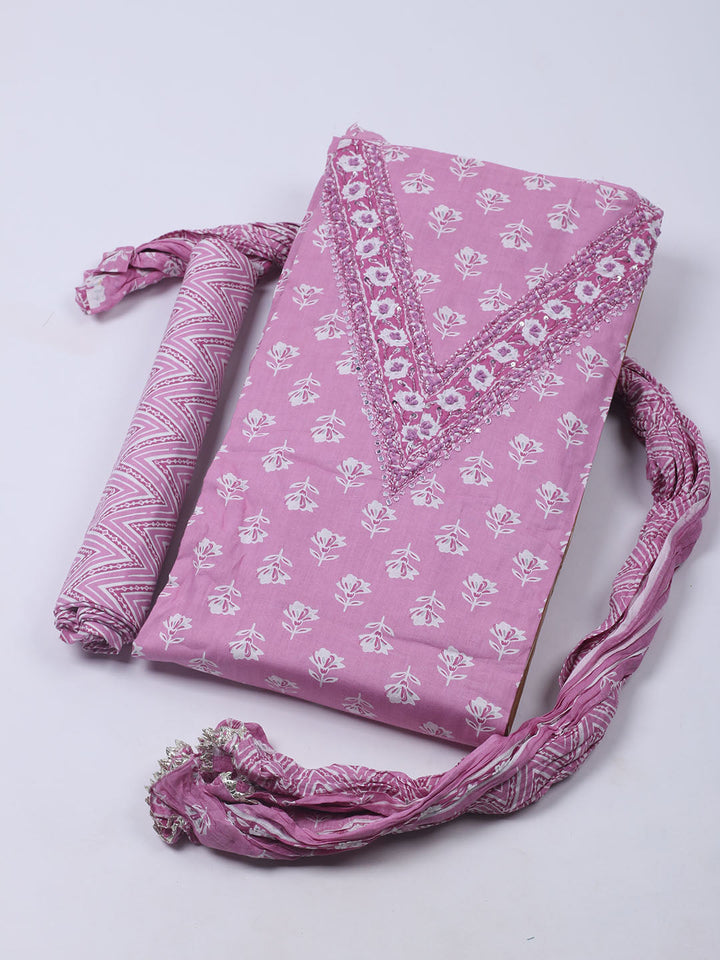 Neck Embroidered Cotton Blend Unstitched Suit With Dupatta
