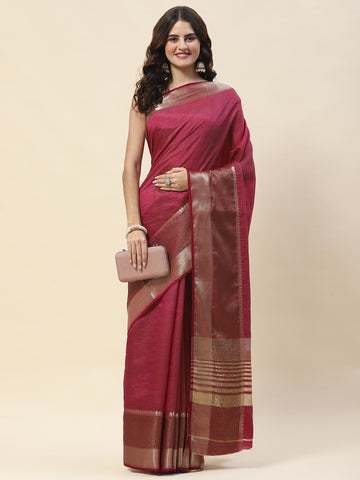 Plain Zari Border Woven Handloom Saree