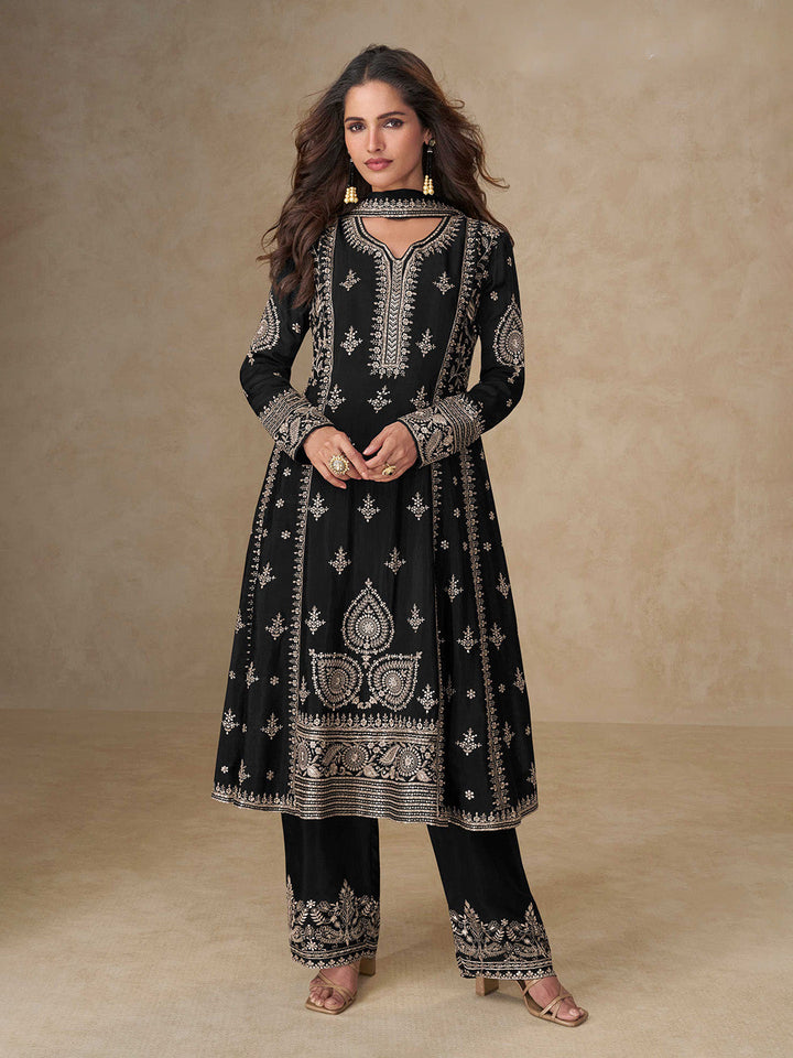 Embroidered Chinon Kurta With Pant &amp; Dupatta