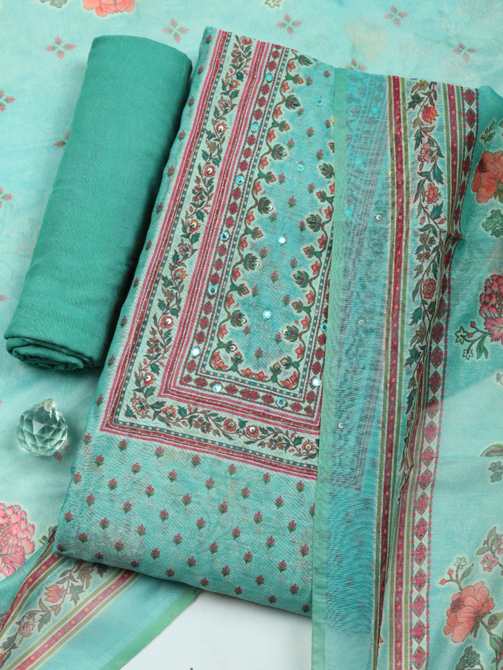 Embellished Chanderi Unstitched Suit With Pant &amp; Dupatta