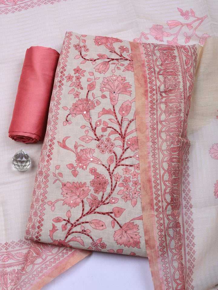 Embroidered Tissue Unstitched Suit With Pant &amp; Dupatta