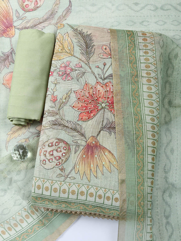 Embroidered Linen Blend Unstitched Suit With Pant Dupatta