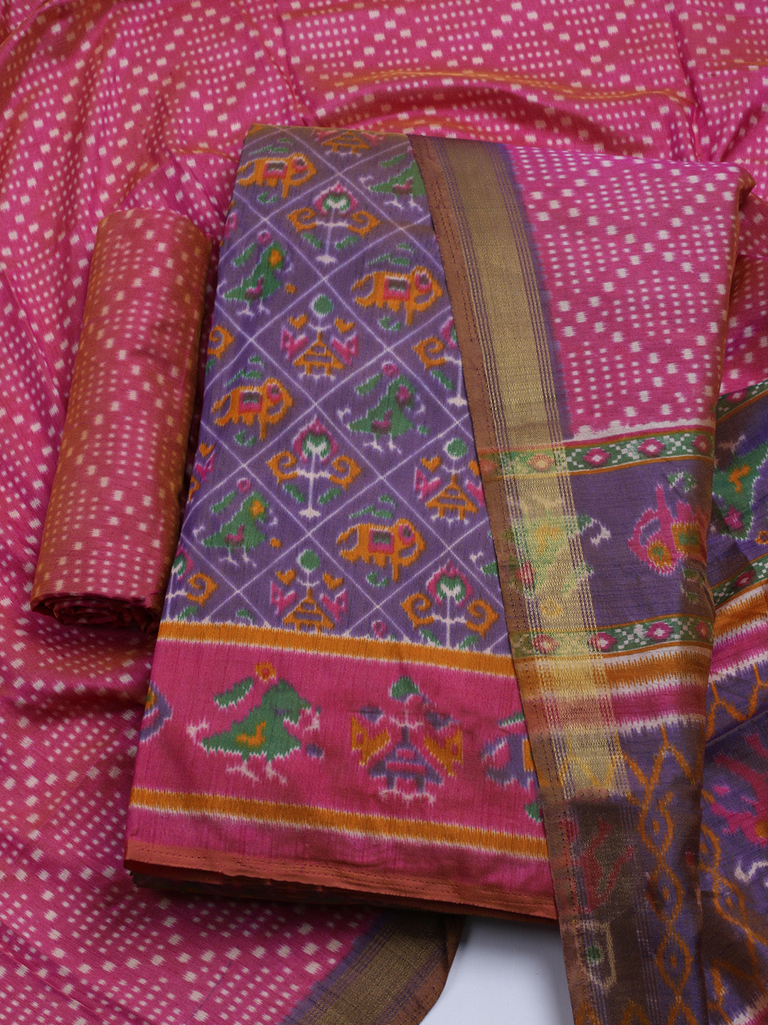 Woven Design Art Silk Unstitched Kurta With Pant &amp; Dupatta