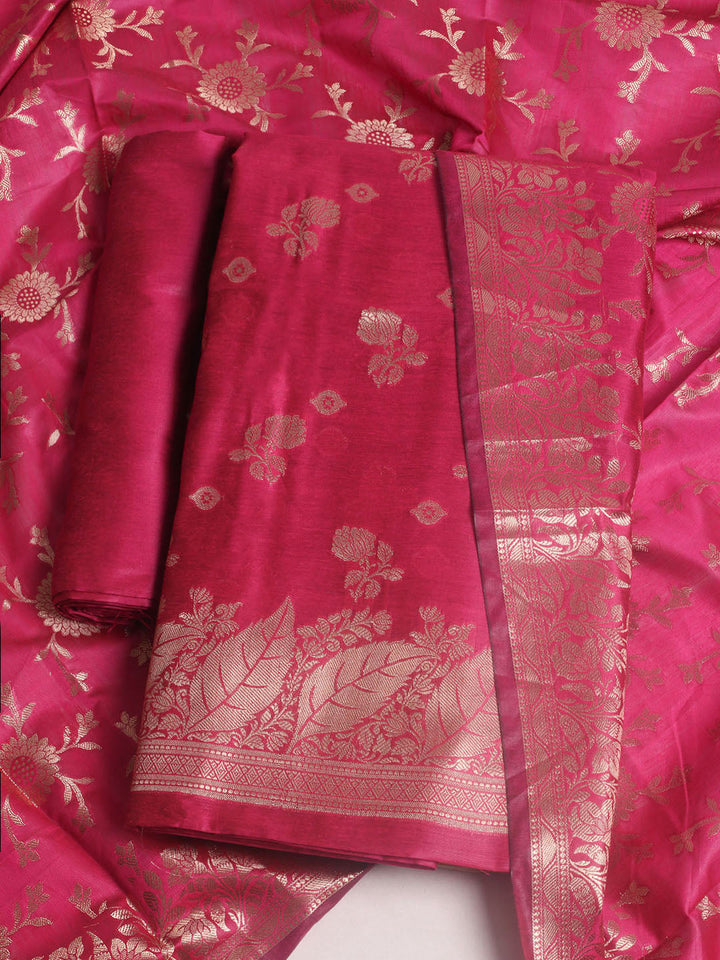 Woven Design Chanderi Unstitched Suit With Pant &amp; Dupatta