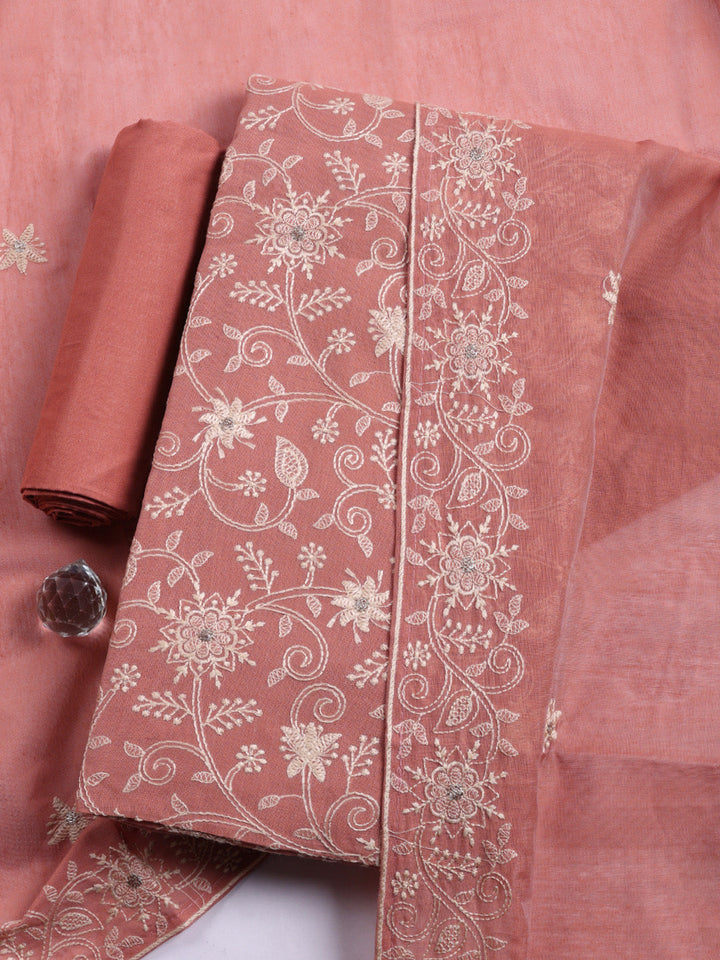 Embroidered Cotton Blend Unstitched Suit With Pant &amp; Dupatta
