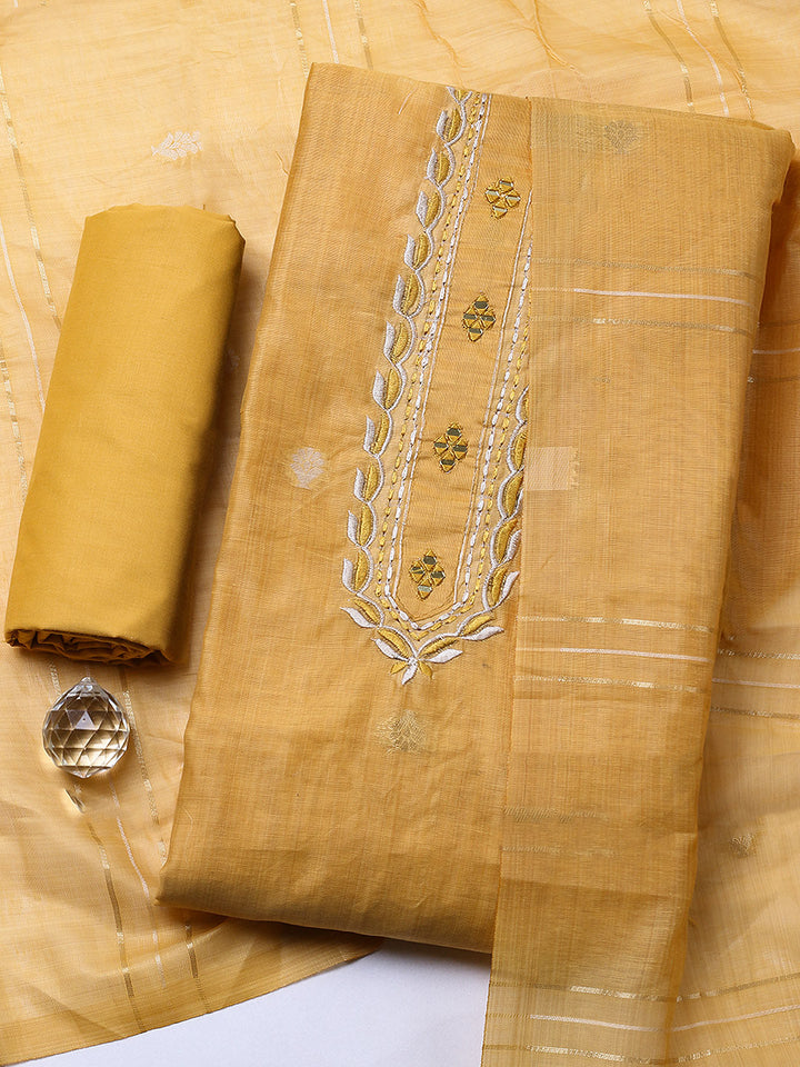 Embroidered Cotton Blend Unstitched Suit With Pant &amp; Dupatta