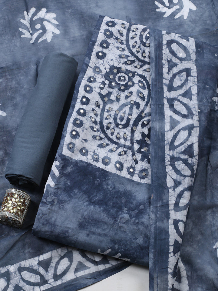 Embroidered Cotton Blend Unstitched Suit With Pant &amp; Dupatta