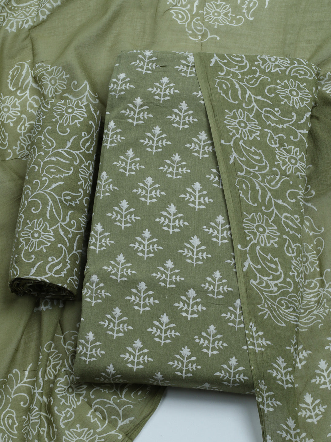Printed Cotton Blend Unstitched Kurta With Pant &amp; Dupatta