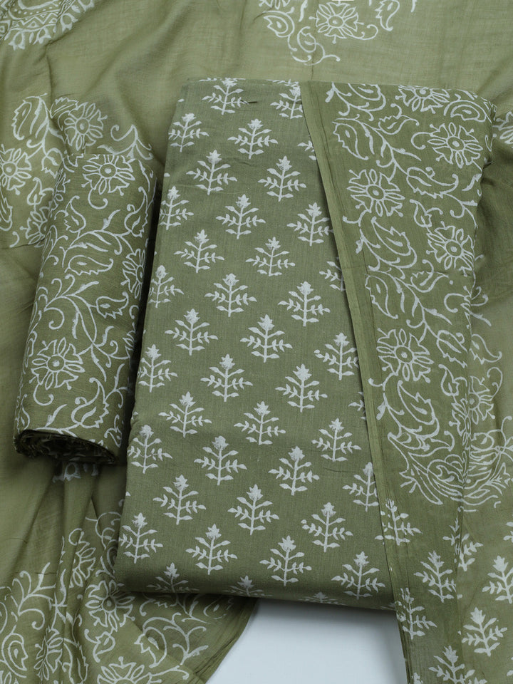 Printed Cotton Blend Unstitched Kurta With Pant &amp; Dupatta