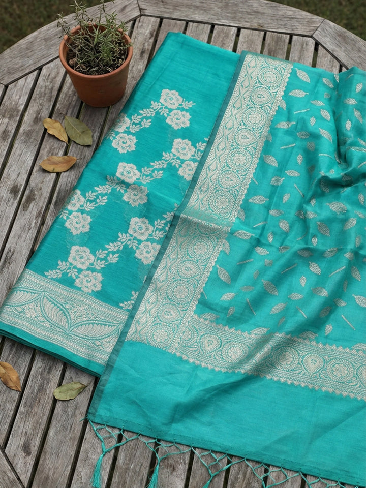 Banarasi Chanderi Unstitched Suit With Pant &amp; Dupatta