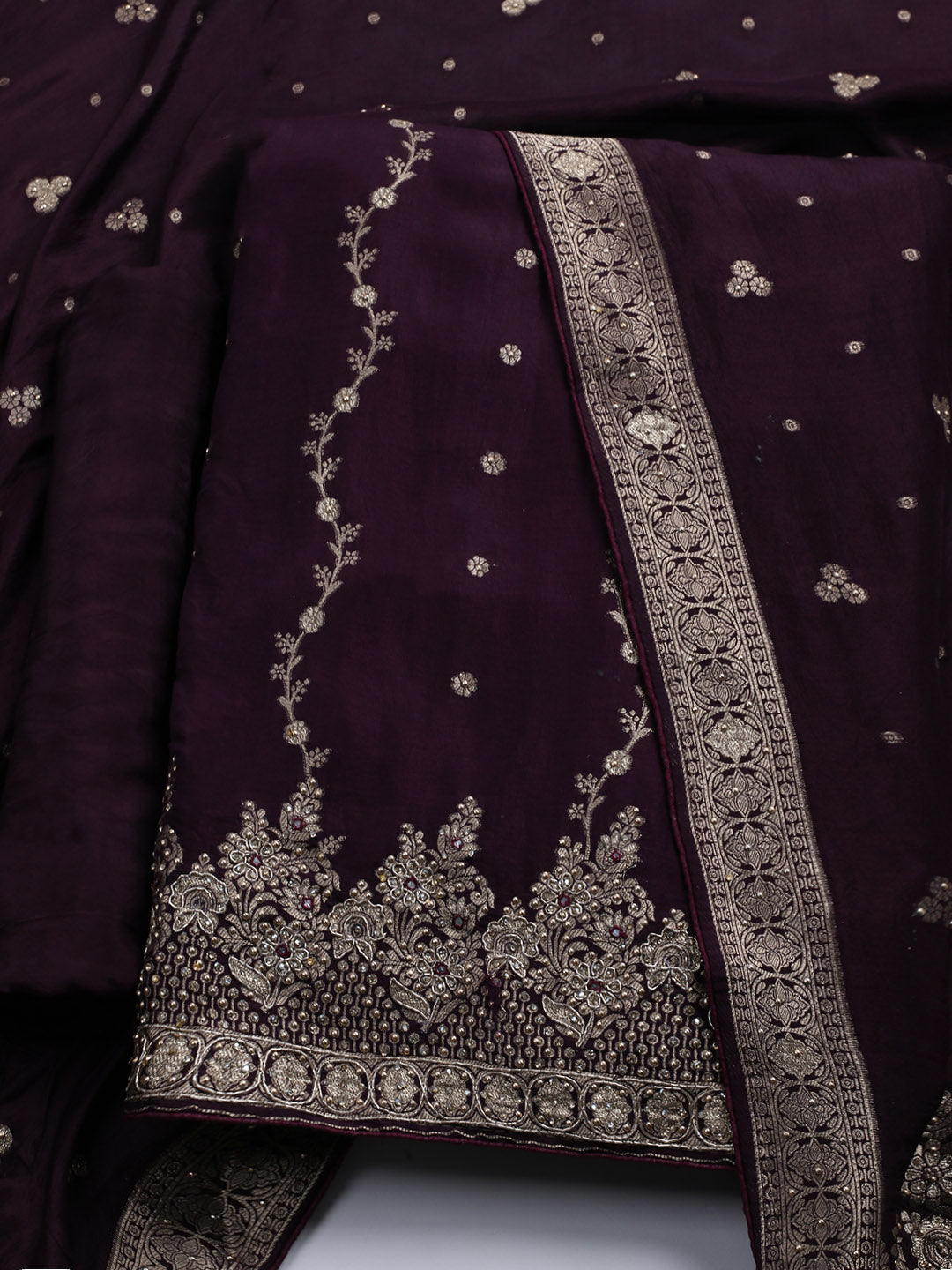 Embroidered Art Silk Unstitched Suit With Dupatta