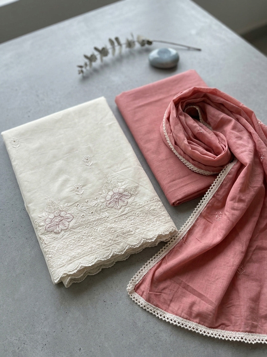 Embroidered Cotton Blend Unstitched Suit With Pant &amp; Dupatta
