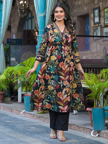 Digital Printed Cotton Blend Kurta With Pants & Dupatta