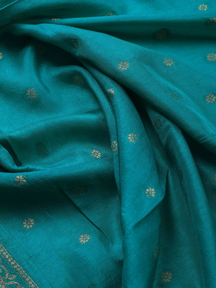 Embroidered Art Silk Unstitched Suit Piece With Dupatta