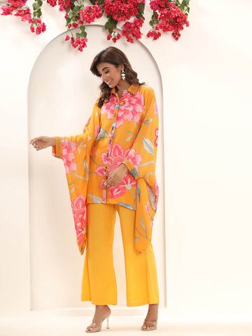 Floral Printed Muslin Kaftan Kurti With Pants