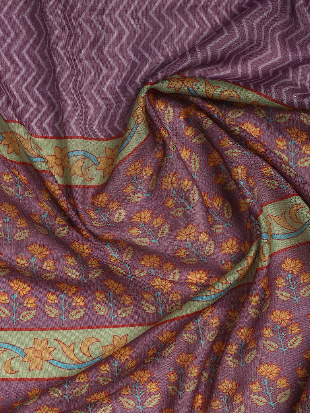 Printed Cotton Blend Unstitched Suit Piece With Dupatta