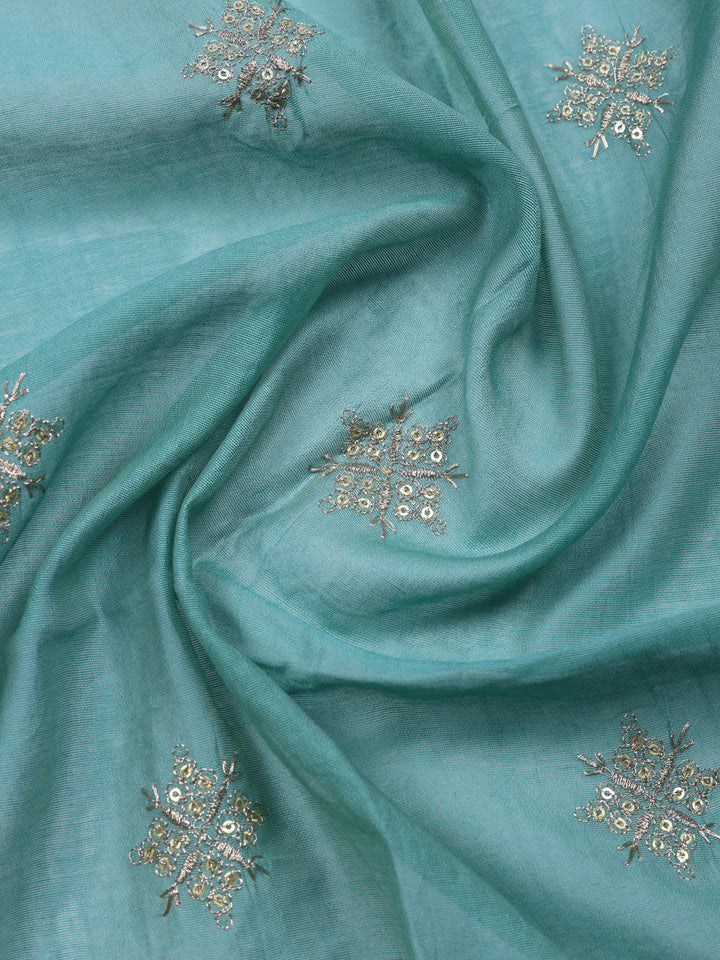Embroidered Chanderi Unstitched Suit With Pant &amp; Dupatta