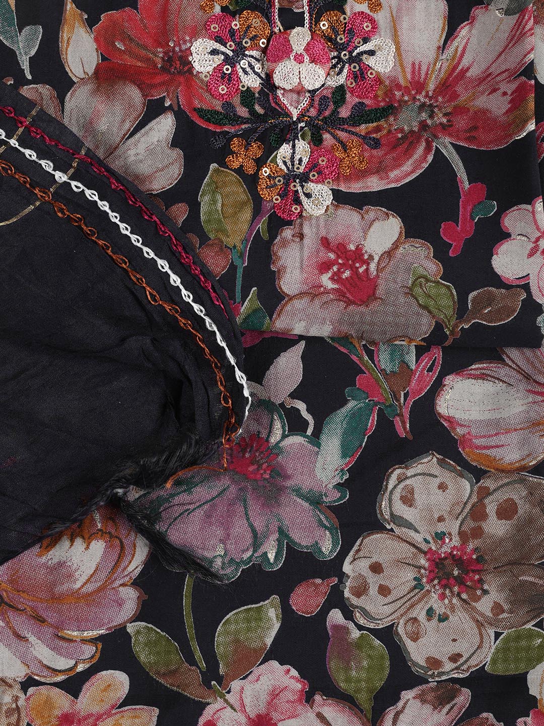 Neck Embroidered Cotton Blend Unstitched Suit Piece With Dupatta