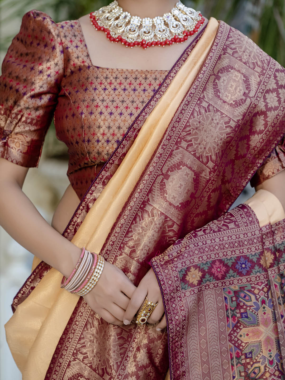 Plain Woven Border Kanjivaram Art Silk Saree