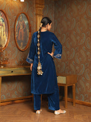 Zari Neck Embroidered Velvet Kurta With Pants