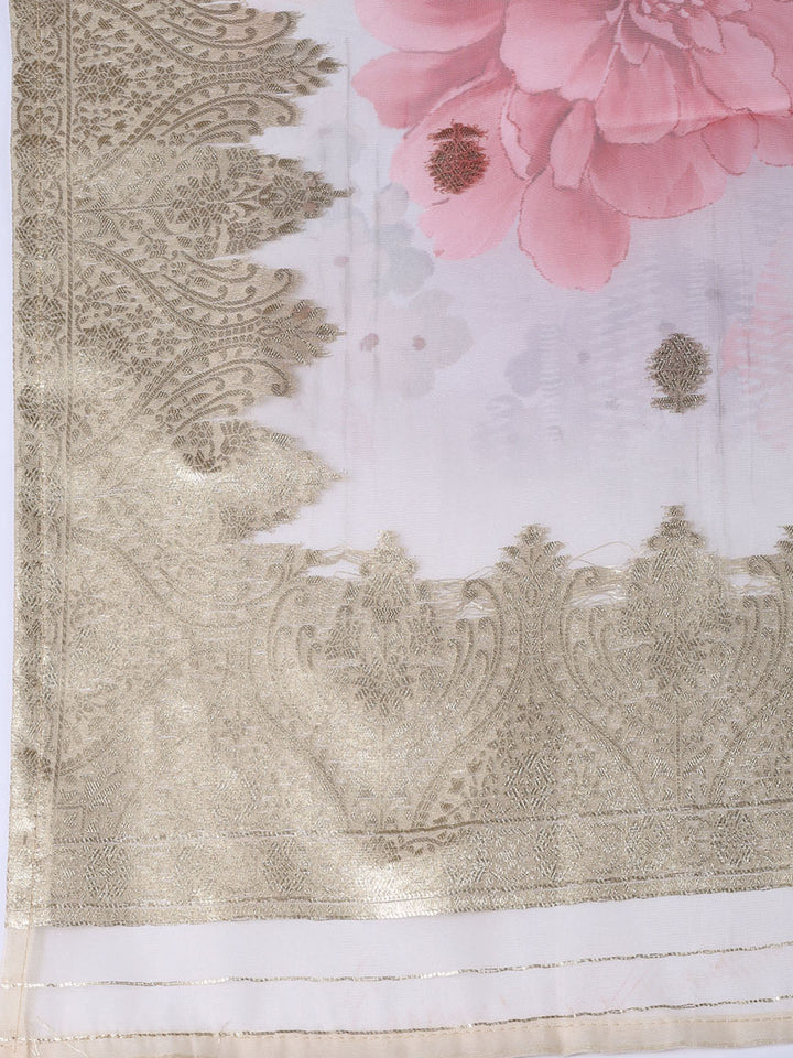 Neck Embroidered Tissue Unstitched Suit Piece With Dupatta
