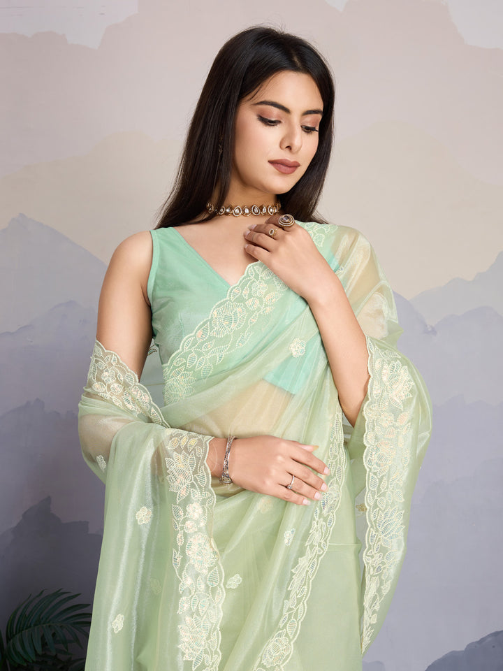 Embroidered Net Saree