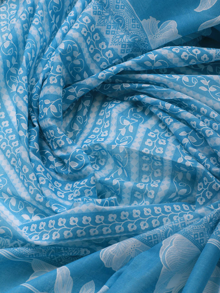 Printed Cotton Blend Unstitched Suit With Dupatta