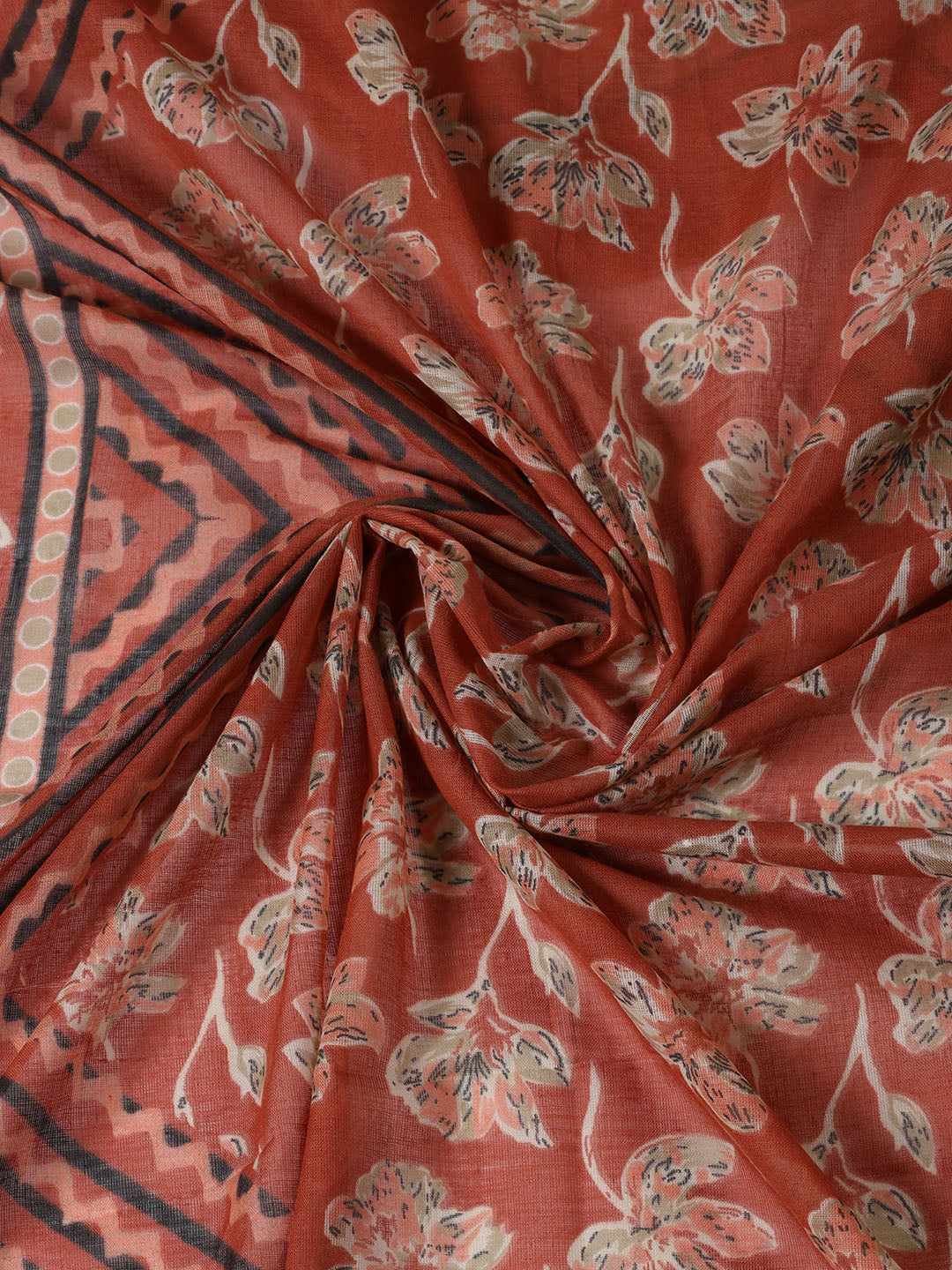 Printed Cotton Blend Unstitched Suit With Dupatta
