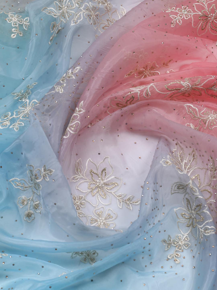 Neck Embroidery Organza Unstitched Suit Piece With Dupatta
