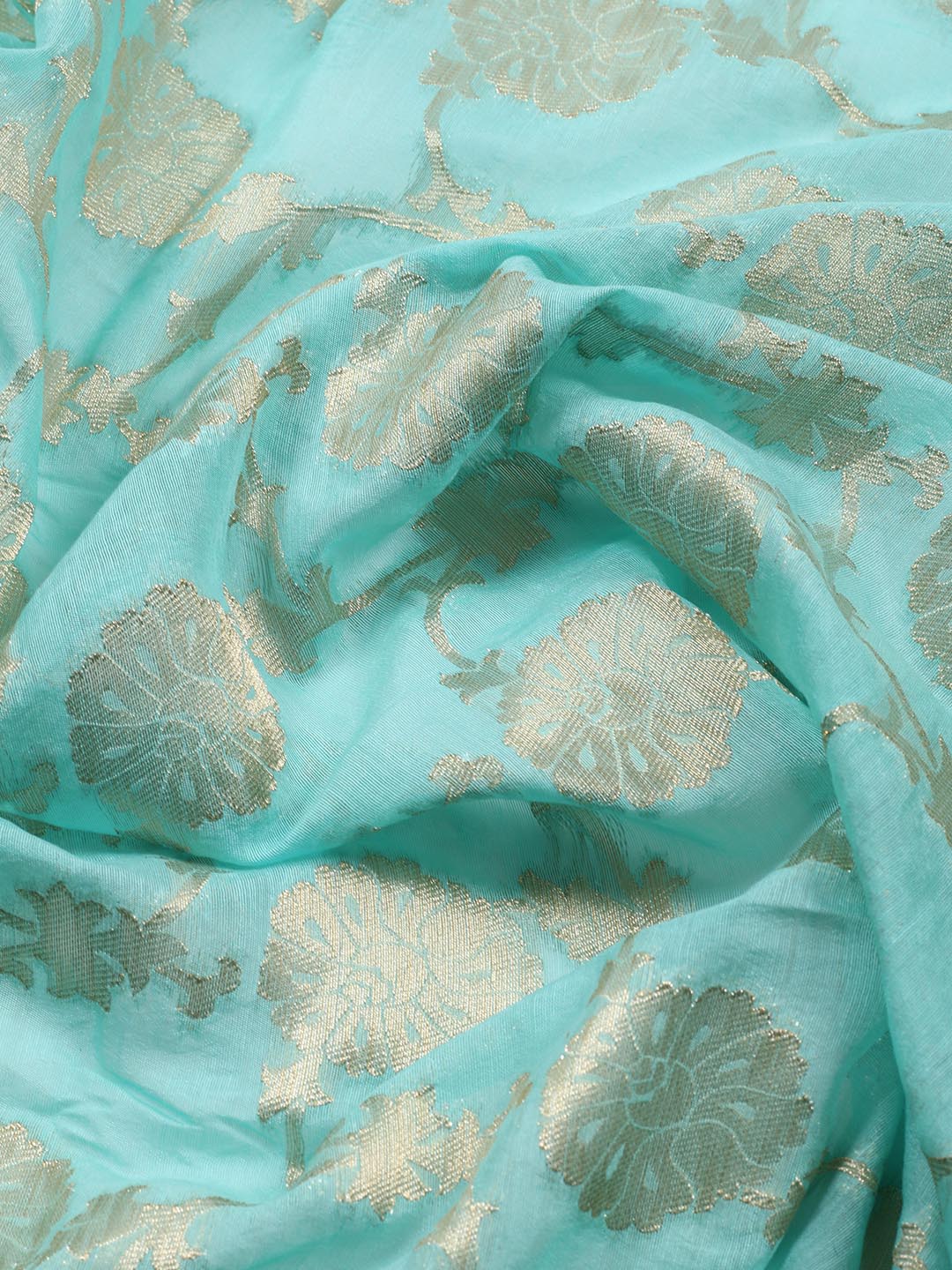 Neck Patti Printed Chanderi Unstitched Suit With Dupatta