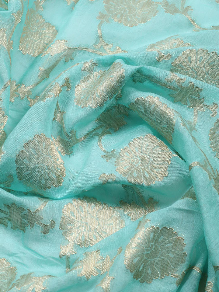 Neck Patti Printed Chanderi Unstitched Suit With Dupatta